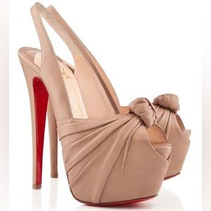 CHRISTIAN LOUBOUTIN Miss Benin 160 Platforms in Carmel Nappa Leather (Size 40.5)
